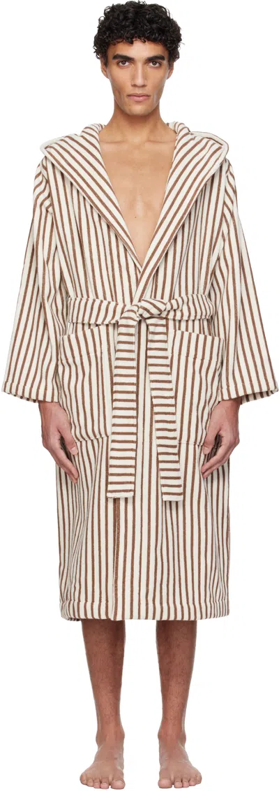 Tekla Off-white & Brown Terry Hooded Bathrobe In Neutral