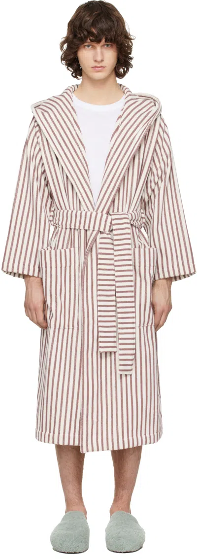 Tekla Off-white & Burgundy Terry Hooded Bathrobe In Multi