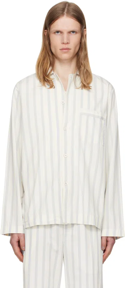 Tekla Off-white & Navy Poplin Long-sleeved Pyjama Shirt