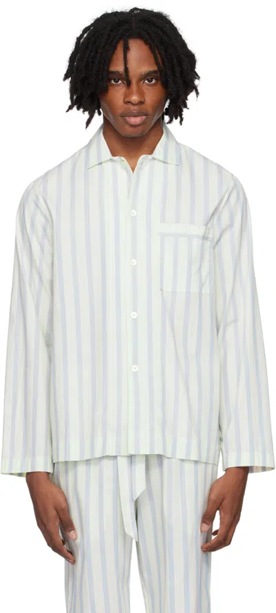 Tekla Off-white Long Sleeve Pyjama Shirt In Needle Stripes