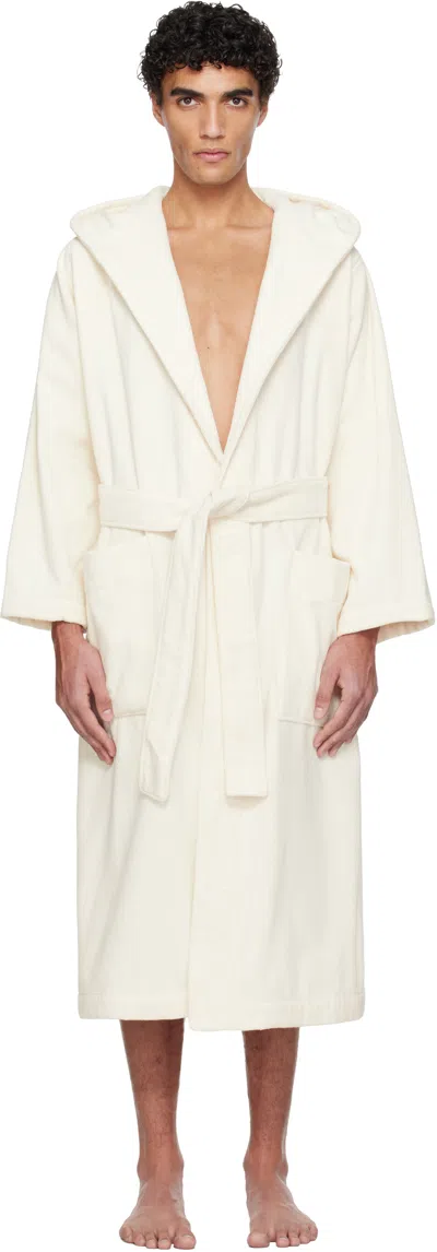 TEKLA OFF-WHITE TERRY HOODED BATHROBE