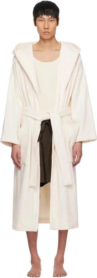 Tekla Off-white Terry Hooded Bathrobe In Ivory - Solid