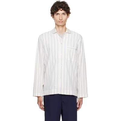 Tekla Off-white & Blue Poplin Long-sleeved Pyjama Shirt In 220-needle Stripes