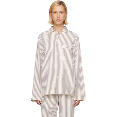 Tekla Off-white & Brown Poplin Long-sleeved Pyjama Shirt In Hopper Stripes