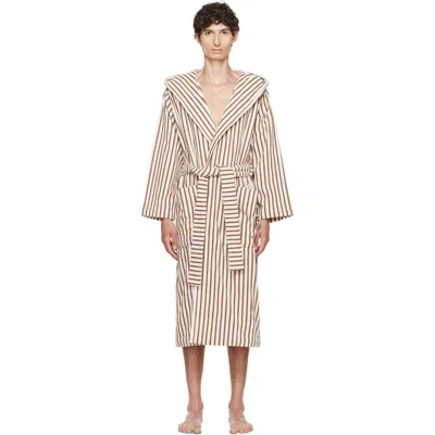 Tekla Off-white & Brown Terry Hooded Bathrobe In 22-kodiak Stripes