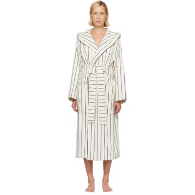 Tekla Off-white & Green Terry Hooded Bathrobe In Racing Green Stripes