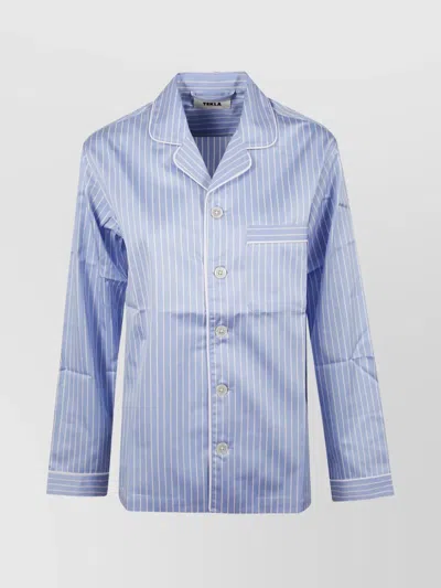 Tekla Organic Cotton Striped Pyjama Shirt In Blue
