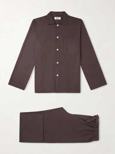 Tekla Organic Cotton-poplin Pyjamas In Brown