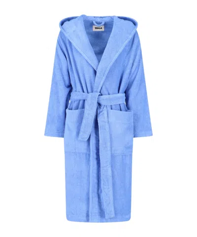 Tekla Oversized Hooded Bathrobe In Blue