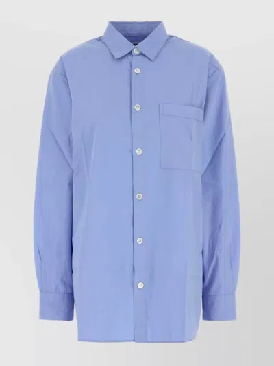 Tekla Oversized Poplin Pyjama Shirt With Chest Pocket In Blue