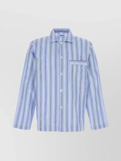 Tekla Oversized Striped Poplin Shirt Pocket In Blue