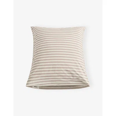 Tekla Percale Cotton Pillowcase Clay Stripe In Brown