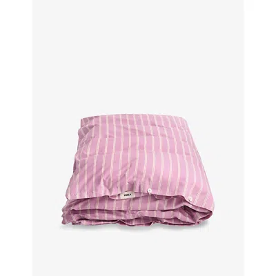 Tekla Percale King Cotton Duvet Cover Mallow Pink Stripes