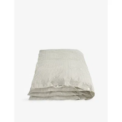 Tekla Pickford Stripes Percale Striped Double Cotton Duvet Cover In White
