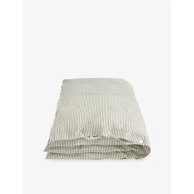 Tekla Pickford Stripes Percale Striped King Cotton Duvet Cover In Gray