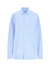 Tekla Organic Cotton Poplin Button-up Pajama Shirt In Blue/white
