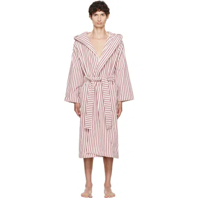 Tekla Pink & Off-white Terry Hooded Bathrobe In 276-ripple Stripes
