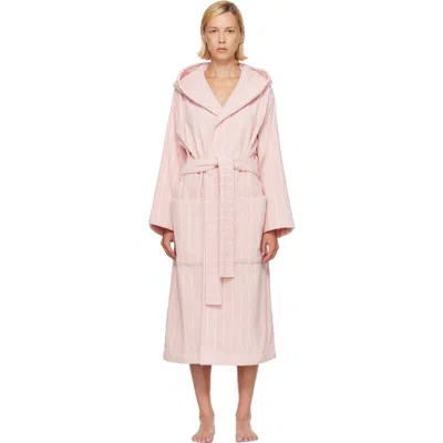 Tekla Pink & White Terry Hooded Bathrobe In Shaded Pink