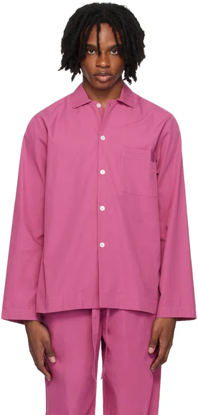 Tekla Pink Long Sleeve Pyjama Shirt In Lingonberry