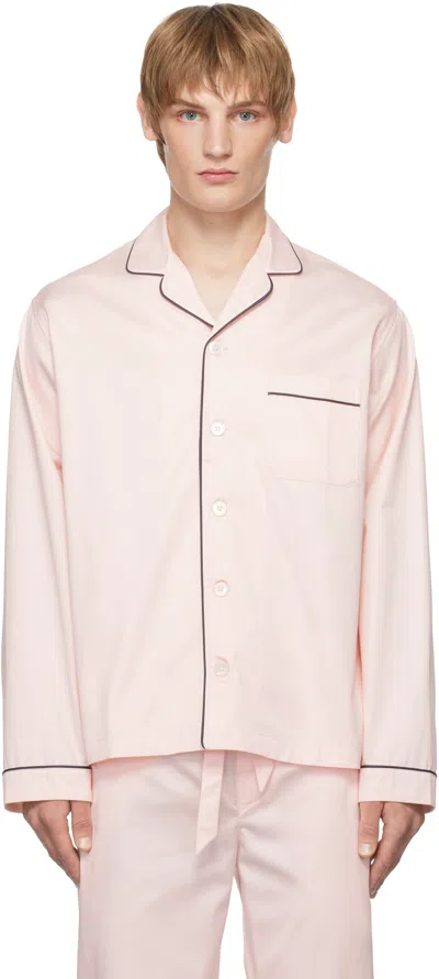 Tekla Pink Sateen Long-sleeved Pyjama Shirt In Porter