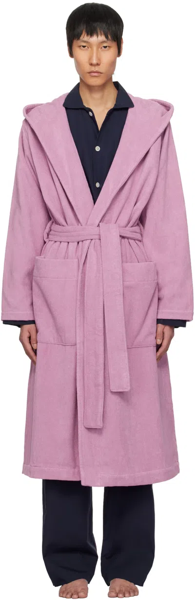 Tekla Pink Terry Classic Bathrobe In Magenta - Solid