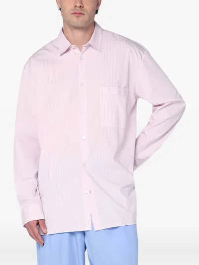 Tekla Pink Poplin Long Sleeve Pyjama Shirt