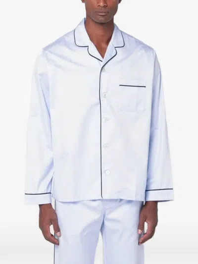Tekla Piped-trim Pajama Shirt In White