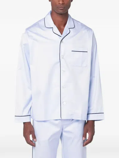 Tekla Bellhop Cotton-satin Pyjama Set In Blue