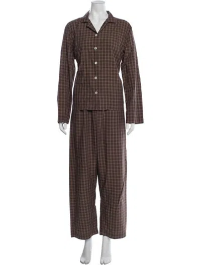 Pre-owned Tekla Plaid Print Pajamas In Brown