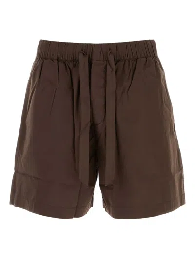 Tekla Poplin-cotton Drawstring Shorts In Brown