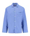 Tekla Camp-collar Striped Organic Cotton-poplin Pyjama Shirt In Blue