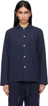 Tekla Poplin Long-sleeved Pyjama Shirt In Navy Blue