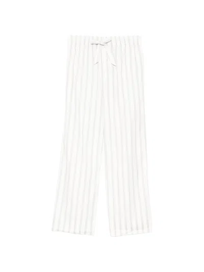 Tekla Striped Pyjama Trousers Featuring Drawstring Waist In White