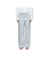 Tekla White & Blue Drawstring Pyjama Pants In Off-white/blue