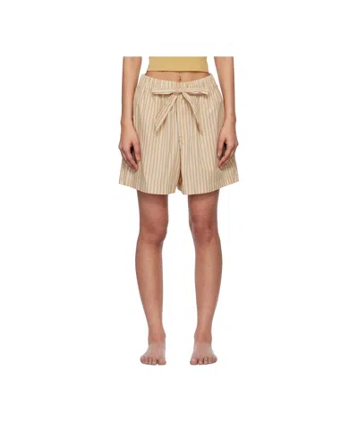 Tekla Beige Drawstring Pyjama Shorts In Corinth Stripes