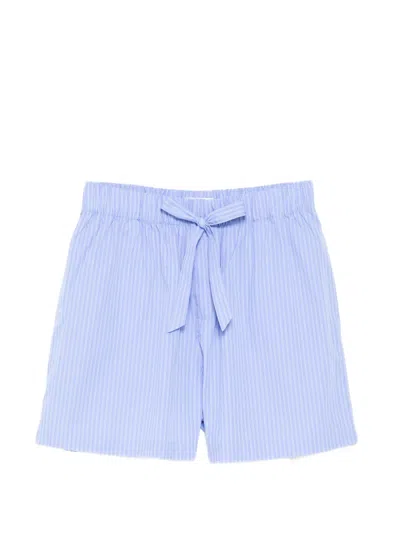 Tekla Straight-leg Striped Organic Cotton-poplin Shorts In Blue