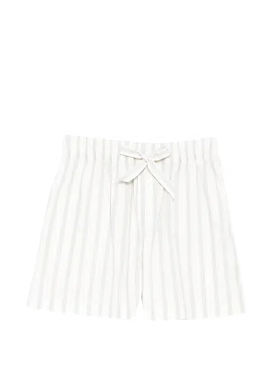 Tekla Straight-leg Striped Organic Cotton-poplin Shorts In White