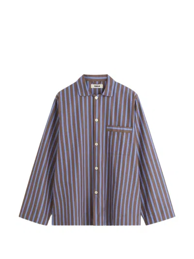 Tekla Womens Chesnut Stripes Striped Cotton-poplin Pyjama Shirt In Blue