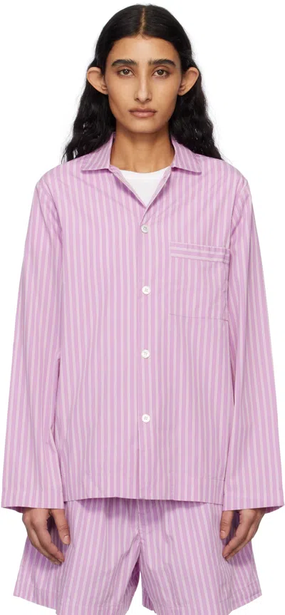 Tekla Purple Long Sleeve Pyjama Shirt In Purple Pink Stripes