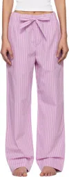 Tekla Purple & Pink Poplin Pyjama Pants In Purple Pink Stripes