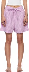 Tekla Purple & Pink Poplin Pyjama Shorts In Purple Pink Stripes