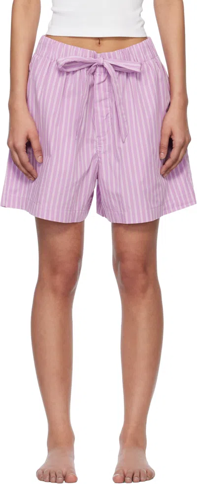 Tekla Purple & Pink Poplin Pyjama Shorts In Purple Pink Stripes