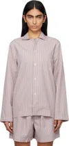 Tekla Purple & White Poplin Long-sleeved Pyjama Shirt In Skipper Stripes