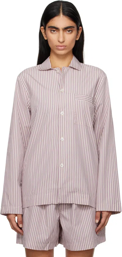 Tekla Purple & White Poplin Long-sleeved Pyjama Shirt In Skipper Stripes
