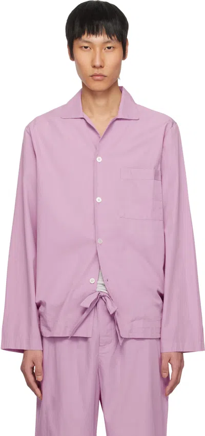 Tekla Purple Poplin Long-sleeved Pyjama Shirt In Purple Pink