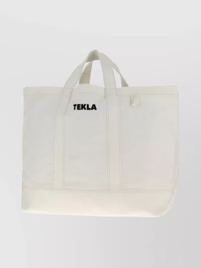 Tekla Rectangular Shopping Bag Top Handles In White