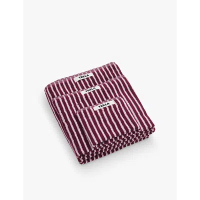 Tekla Bordered Organic-cotton Hand Towel 50cm X 80cm In Red&rose