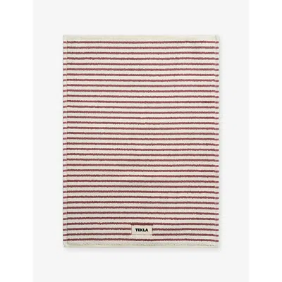 Tekla Ripple Stripes Striped Cotton Bath Mat 70cm X 50cm In Pink