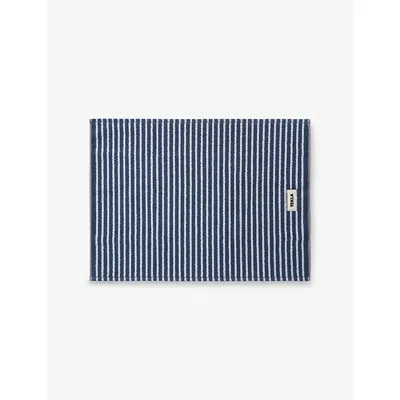 Tekla River Stripes Striped Cotton Bath Mat 70cm X 50cm In Blue