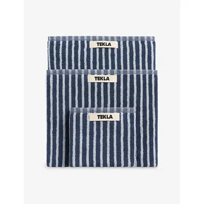Tekla Striped Cotton Washcloth 30cm X 30cm In Blue